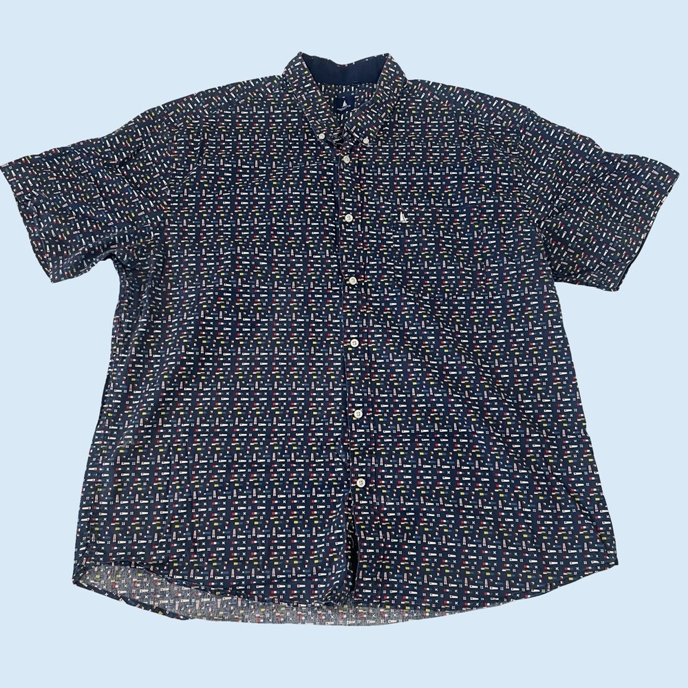 Men's Classic Navy Patterned Button-Down Shirt